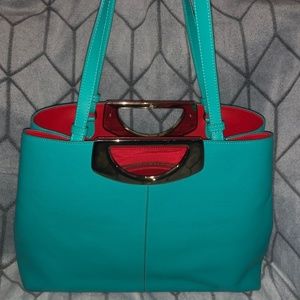 Christian Louboutin Turquoise and Red Tote